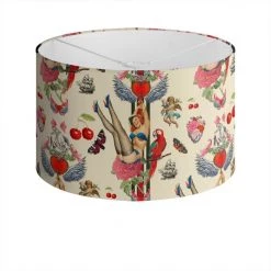 Cherry Love Bomb Drum Lampshade Crème Brûlée By Myrtle & Mary